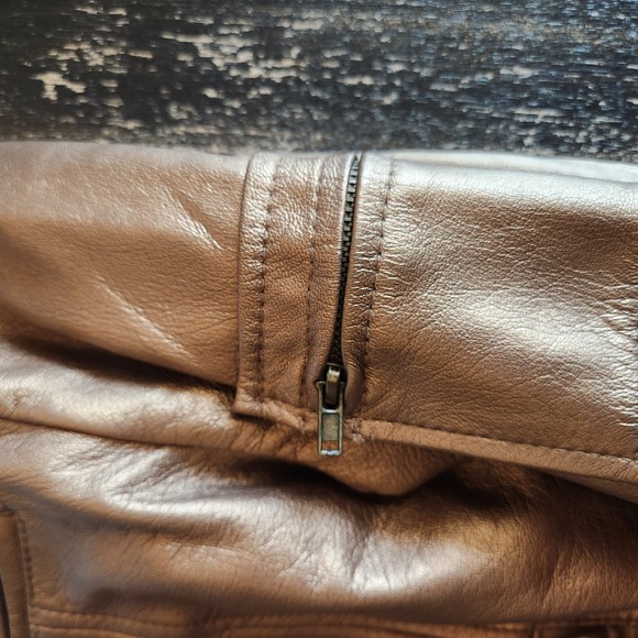 PowWow Leather Jacket Women's 6 Gold Bronze Short Moto Leopard‎ Lining Biker Zip - Picture 12 of 14
